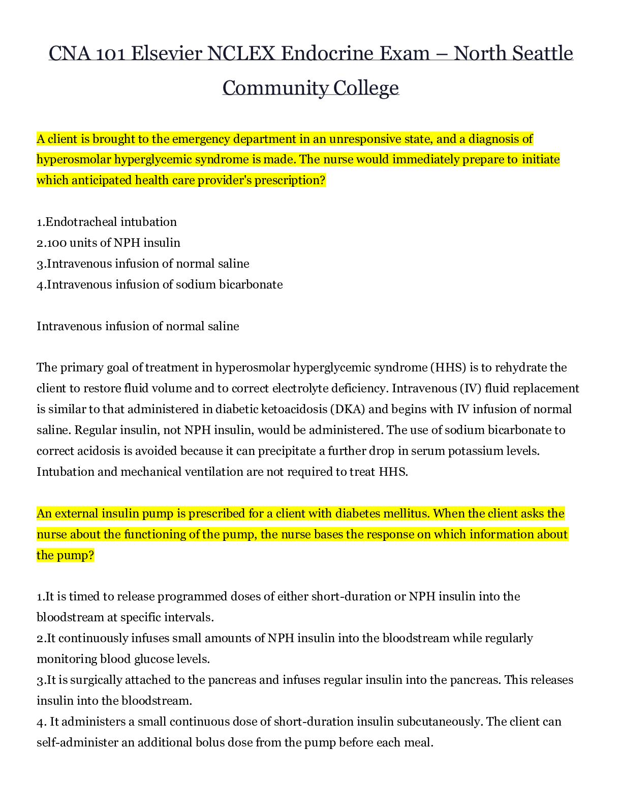 Preview image for CNA 101 Elsevier NCLEX Endocrine Exam – North Seattle Community College | CNA 101 Elsevier NCLEX Endocrine Exam